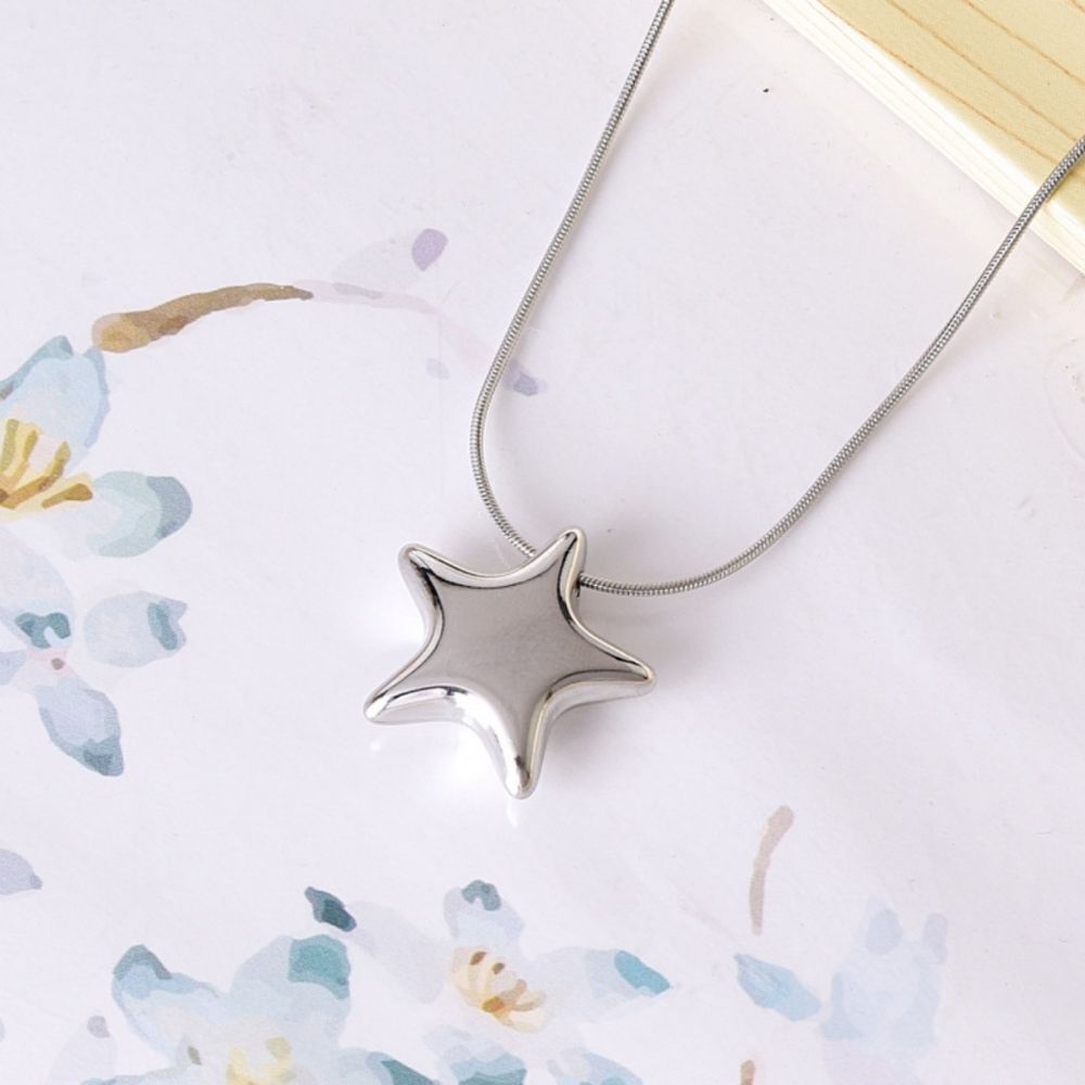 Cute Silver-Plated Gift  Chunky Puffy Star Power Pendant Necklace Unisex